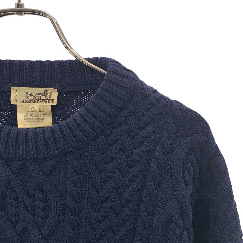 Hermes Wool Cable Crew Neck Knit XXL Navy