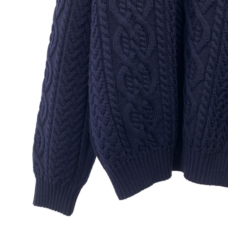 Hermes Wool Cable Crew Neck Knit XXL Navy