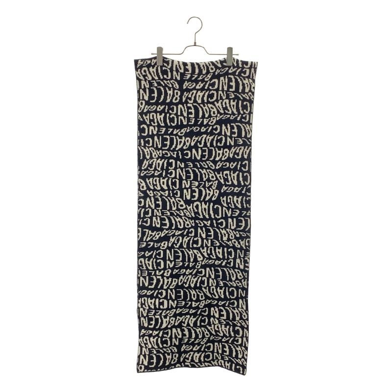Balenciaga Wool Wave Logo Long Scarf Shawl Black White