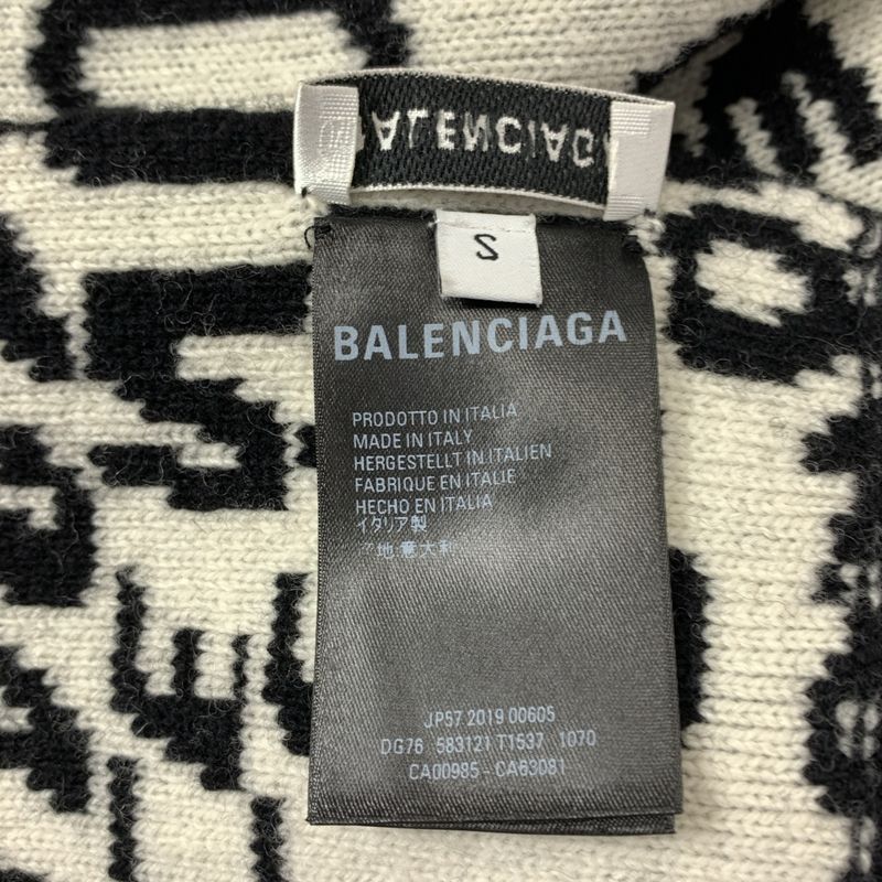 Balenciaga Wool Wave Logo Long Scarf Shawl Black White