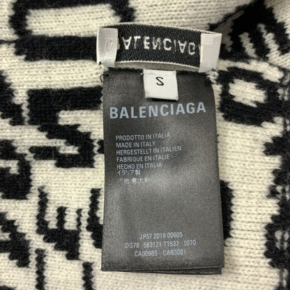 Balenciaga Wool Wave Logo Long Scarf Shawl Black White