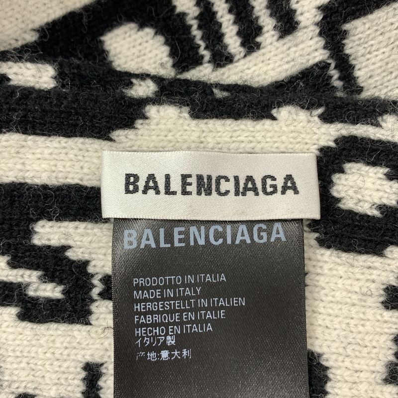Balenciaga Wool Wave Logo Long Scarf Shawl Black White