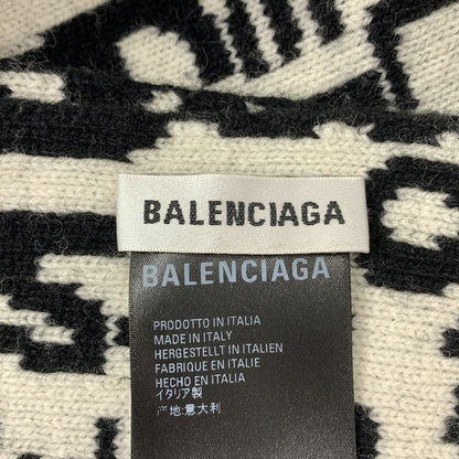 Balenciaga Wool Wave Logo Long Scarf Shawl Black White