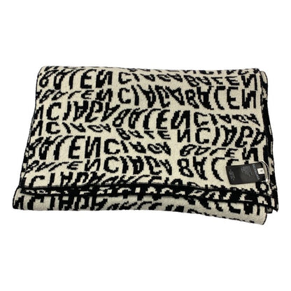 Balenciaga Wool Wave Logo Long Scarf Shawl Black White