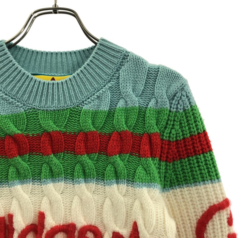Gucci Adidas Wool Mohair Logo Embroidery Cable Knit Dress Xxs