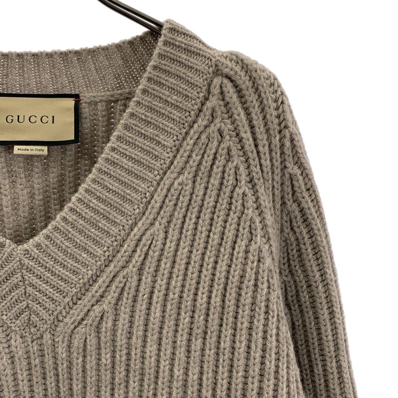 Gucci Wool Cashmere V-neck Rib Knit S Gray