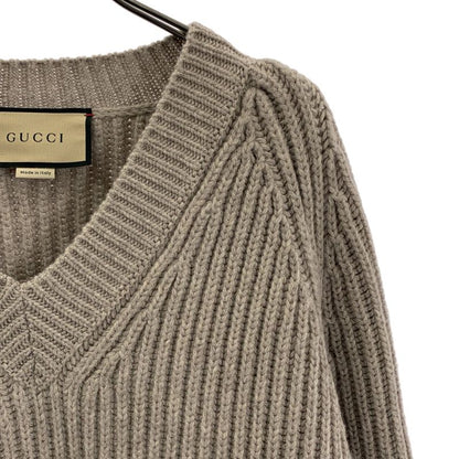 Gucci Wool Cashmere V-neck Rib Knit S Gray