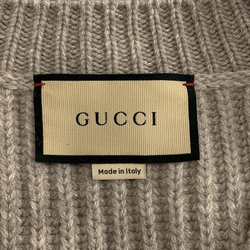 Gucci Wool Cashmere V-neck Rib Knit S Gray