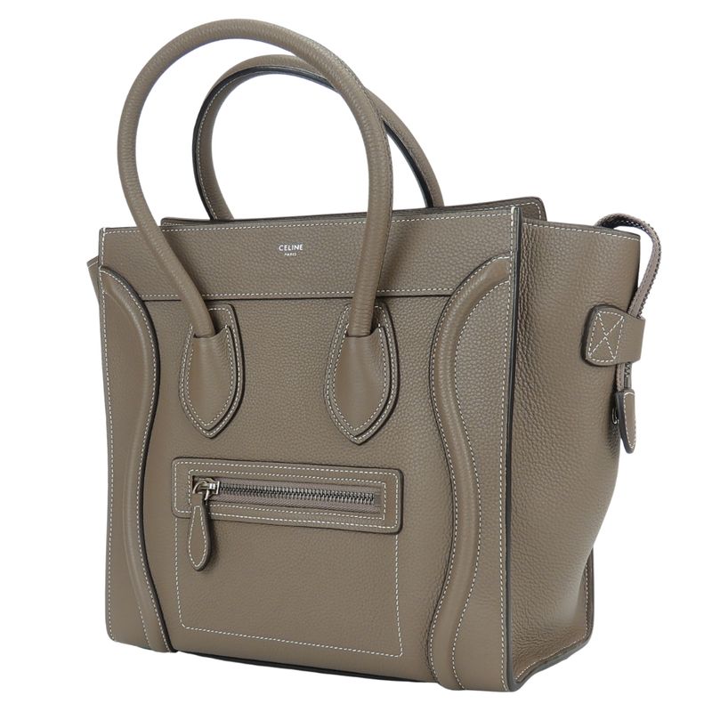 Celine Tote Micro Luggage Leather Grey Silver