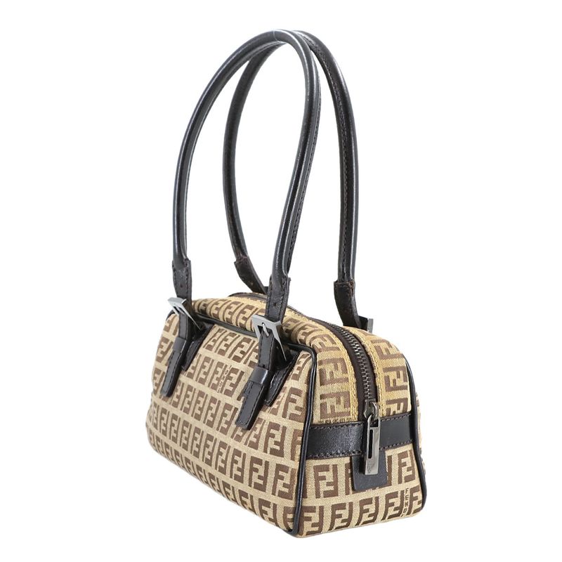 Fendi Zucchino Hand Bag Canvas Leather Beige Brown