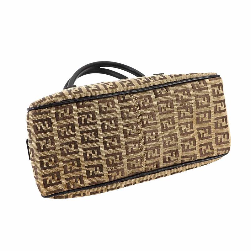 Fendi Zucchino Hand Bag Canvas Leather Beige Brown