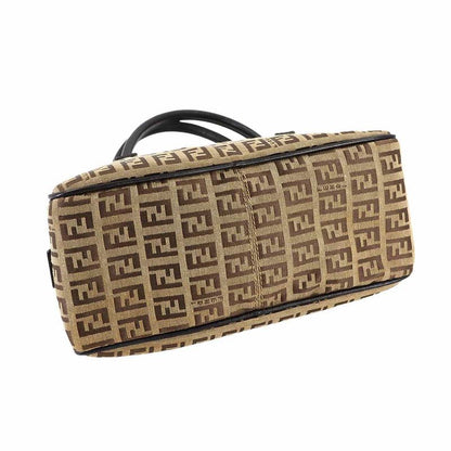 Fendi Zucchino Hand Bag Canvas Leather Beige Brown