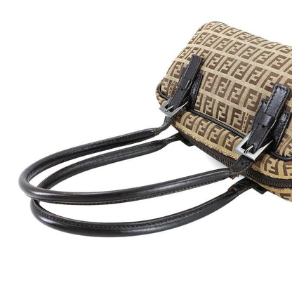 Fendi Zucchino Hand Bag Canvas Leather Beige Brown