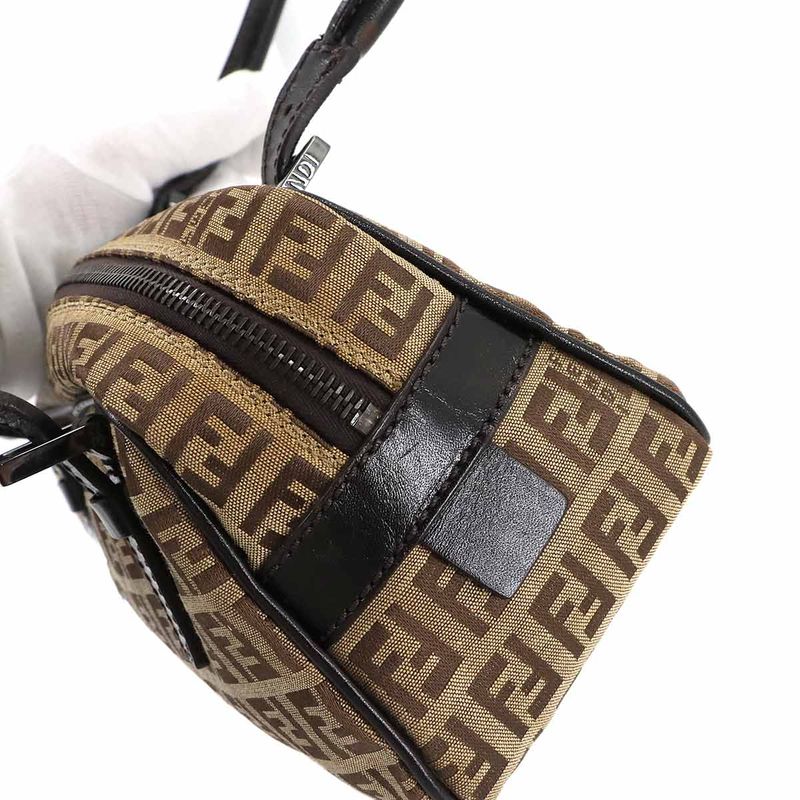 Fendi Zucchino Hand Bag Canvas Leather Beige Brown