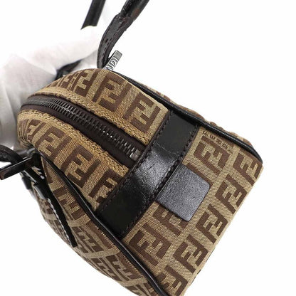 Fendi Zucchino Hand Bag Canvas Leather Beige Brown
