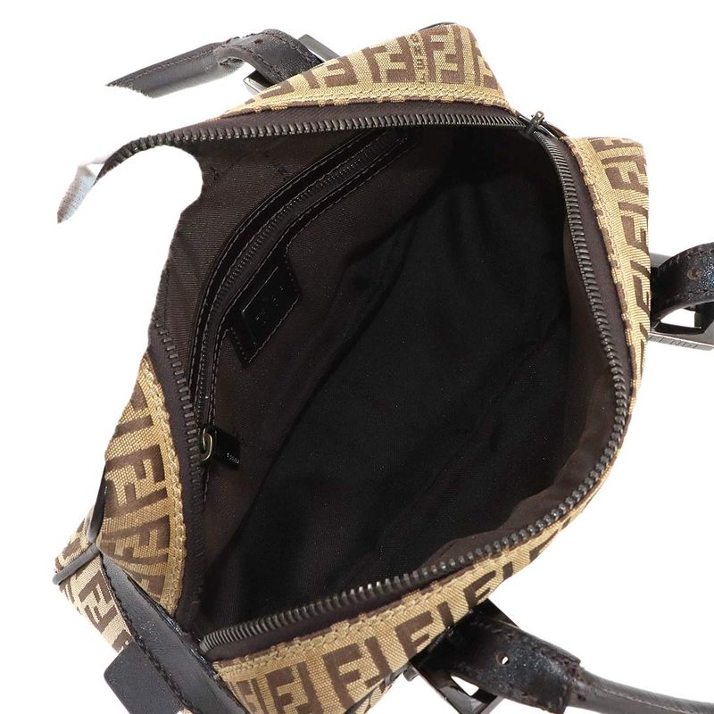 Fendi Zucchino Hand Bag Canvas Leather Beige Brown