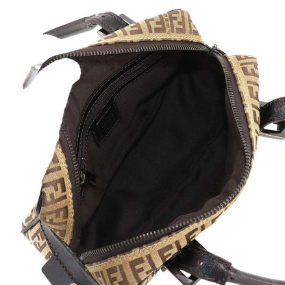 Fendi Zucchino Hand Bag Canvas Leather Beige Brown