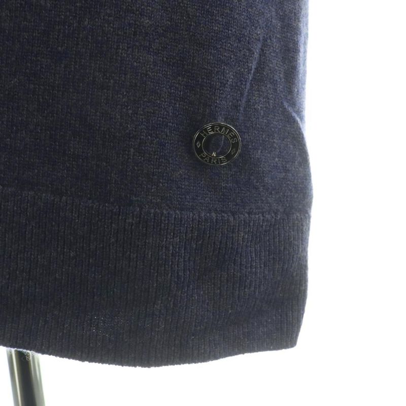 Hermes Cashmere Knit Dress Long Sleeve Calf Long 38 Navy NR OS
