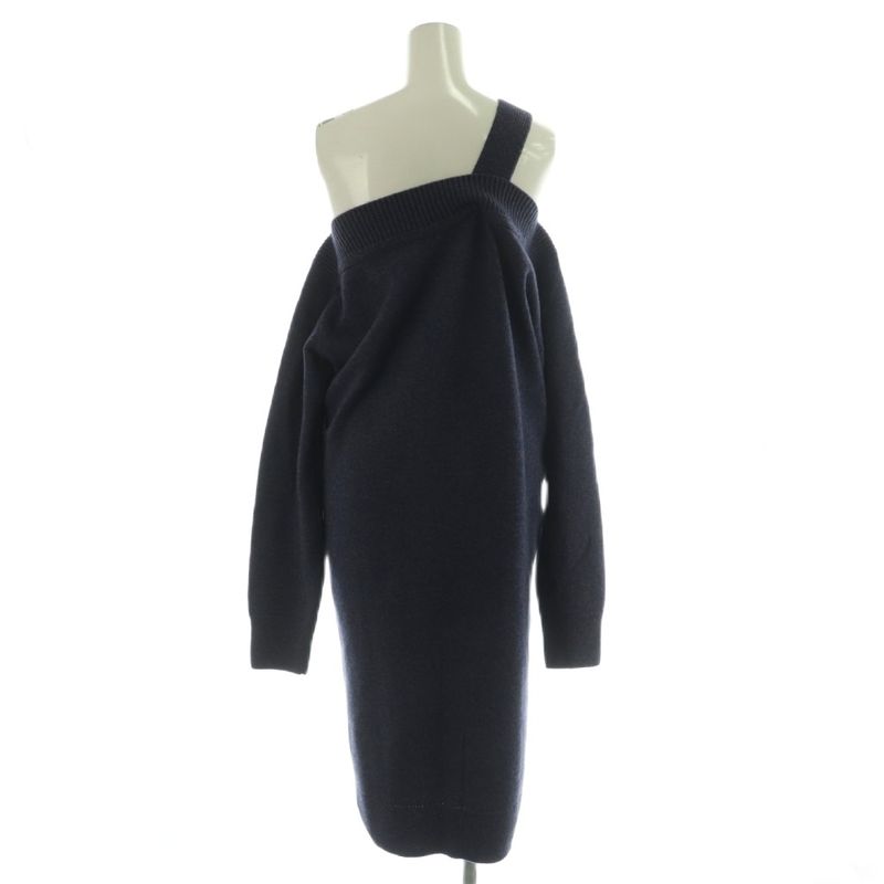 Hermes Cashmere Knit Dress Long Sleeve Calf Long 38 Navy NR OS