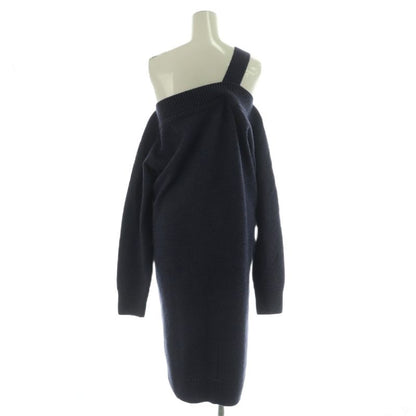 Hermes Cashmere Knit Dress Long Sleeve Calf Long 38 Navy NR OS