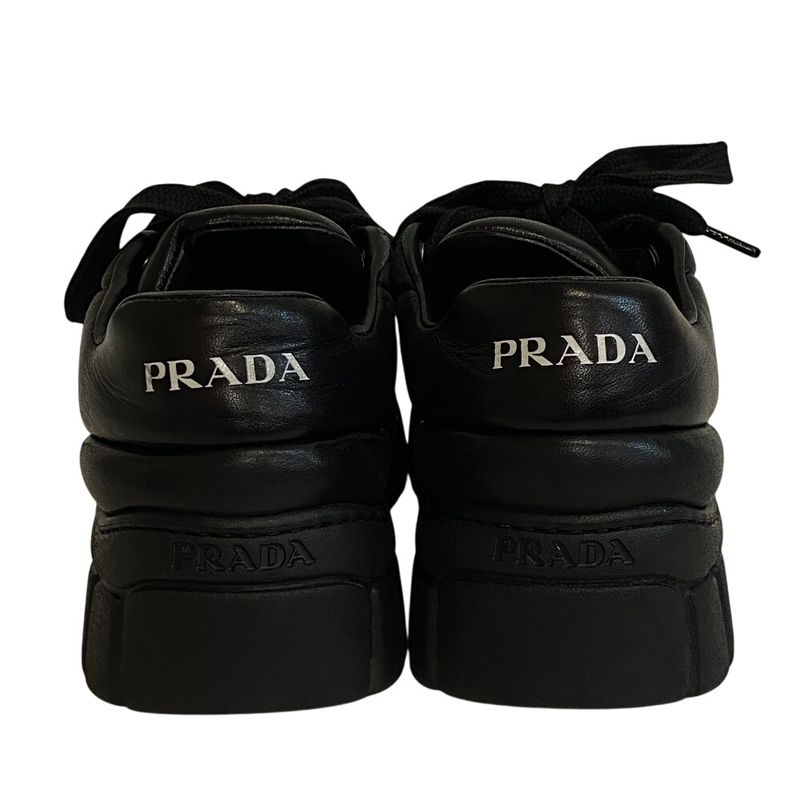 Prada Triangle Logo Triangle Lace Up Thick Sole Downtown Sneakers