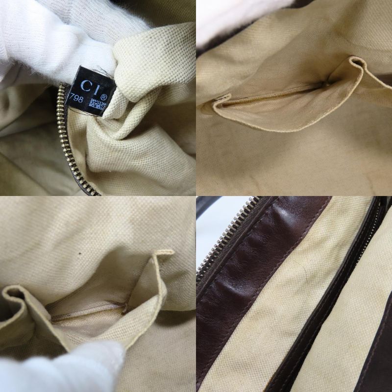 Gucci Handbag Sherry Line GG Canvas Leather Beige Dark Brown