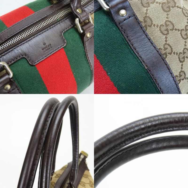 Gucci Handbag Sherry Line GG Canvas Leather Beige Dark Brown