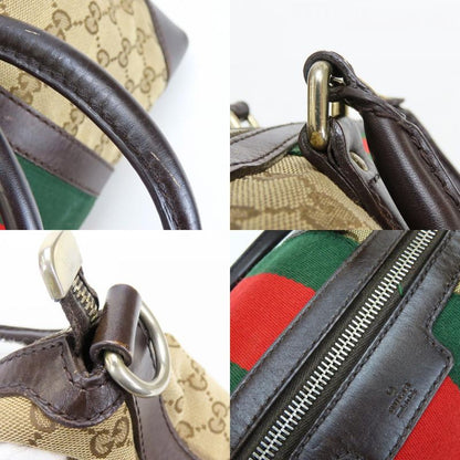 Gucci Handbag Sherry Line GG Canvas Leather Beige Dark Brown