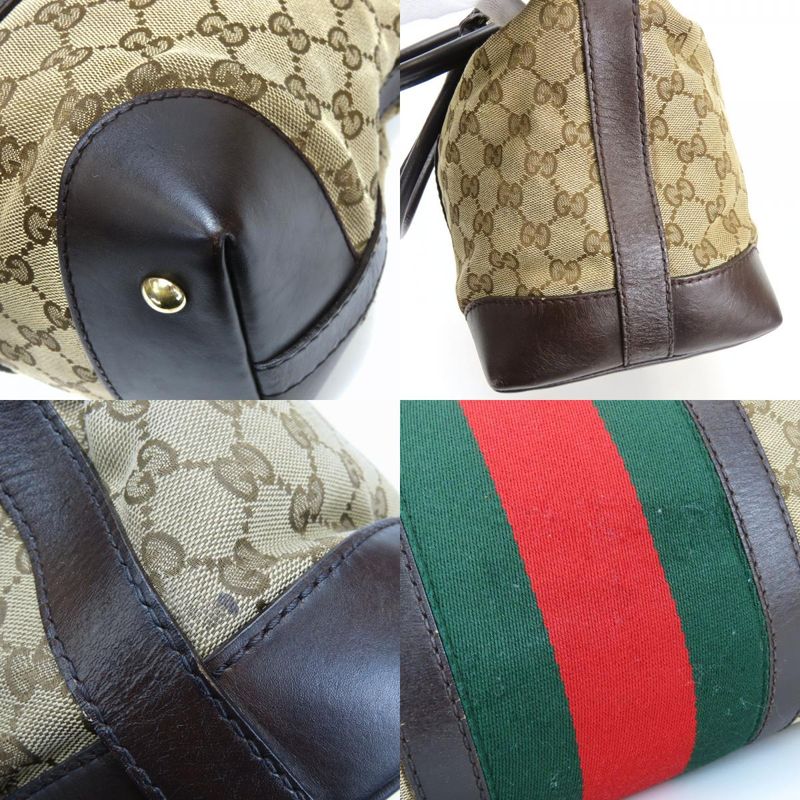 Gucci Handbag Sherry Line GG Canvas Leather Beige Dark Brown