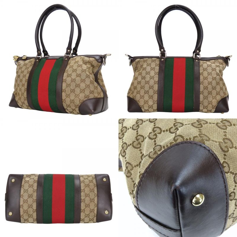 Gucci Handbag Sherry Line GG Canvas Leather Beige Dark Brown