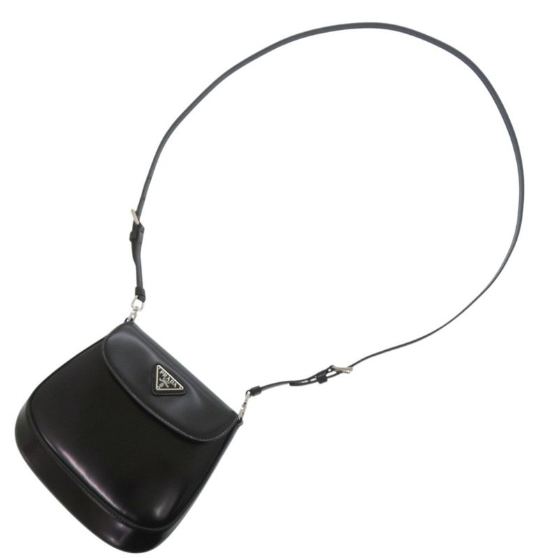 Prada Spazzolato Triangle Logo Leather Black 2-Way Shoulder Bag