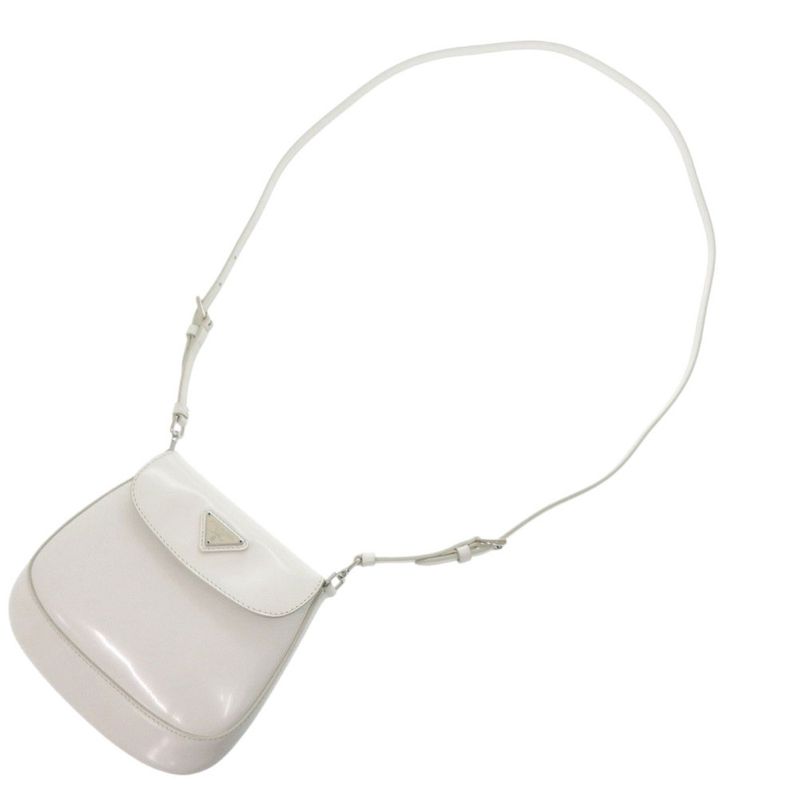 Prada Spazzolato Triangle Logo Leather White 2-Way Shoulder Bag