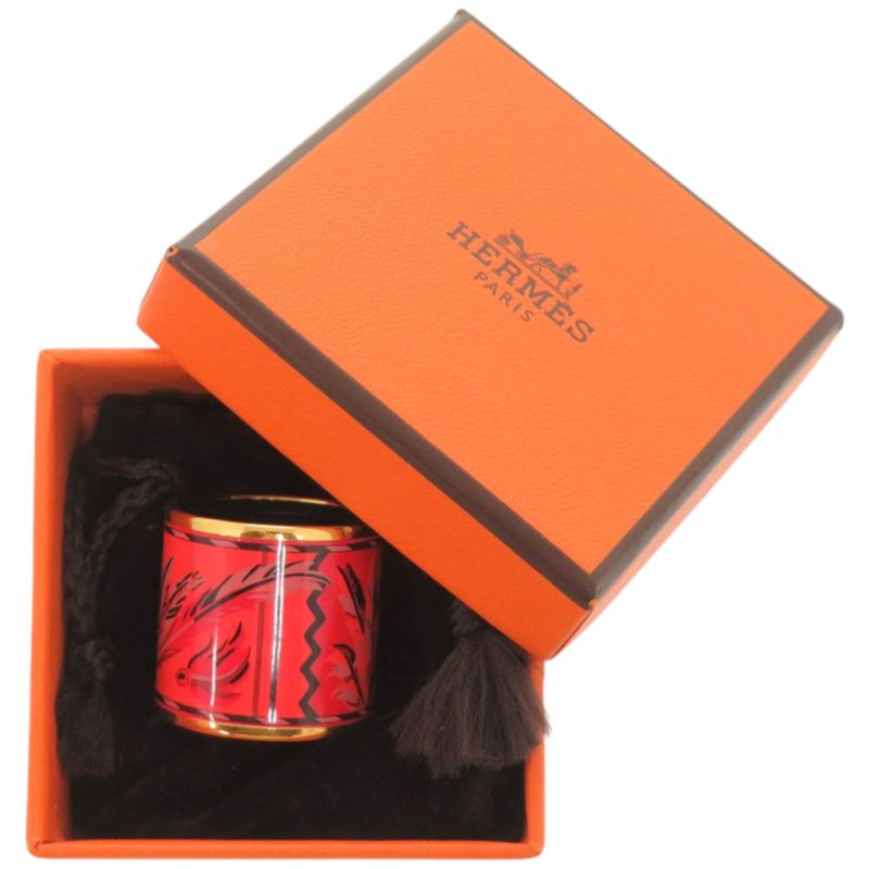 Hermes Enamel Saint Prom Brazil Carre Ring Metal Red Scarf