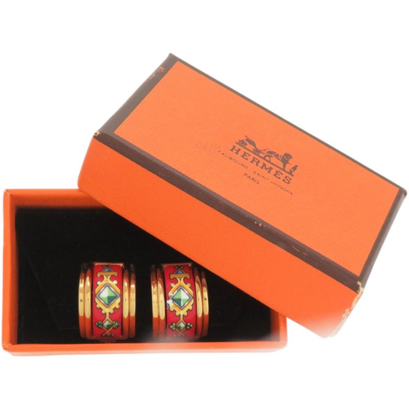 Hermes Enamel Metal Red Earrings