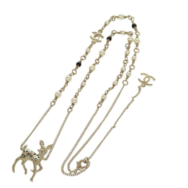 Chanel Deer Motif Rhinestone Gold Necklace
