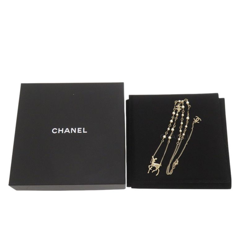 Chanel Deer Motif Rhinestone Gold Necklace