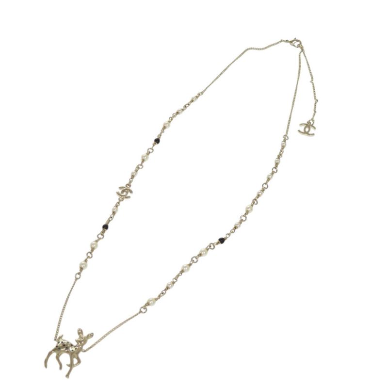 Chanel Deer Motif Rhinestone Gold Necklace