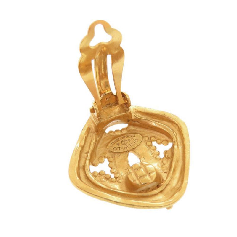 Chanel Vintage CC Logo Metal Gold Earrings