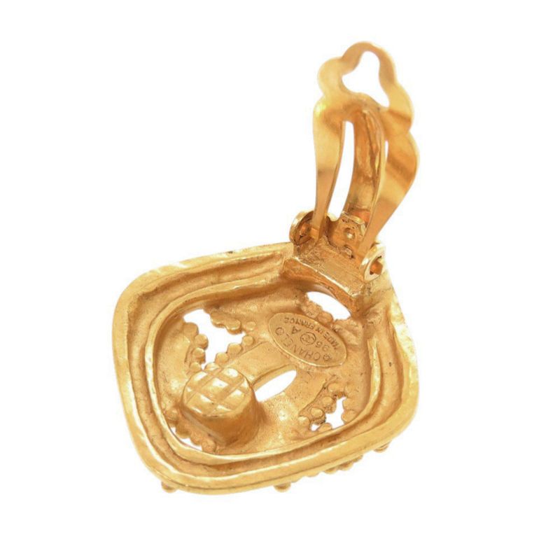 Chanel Vintage CC Logo Metal Gold Earrings