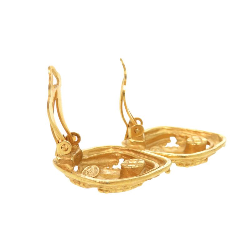 Chanel Vintage CC Logo Metal Gold Earrings