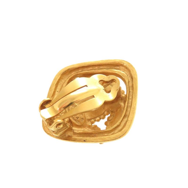 Chanel Vintage CC Logo Metal Gold Earrings