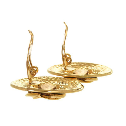 Chanel Vintage CC Logo Metal Gold Earrings
