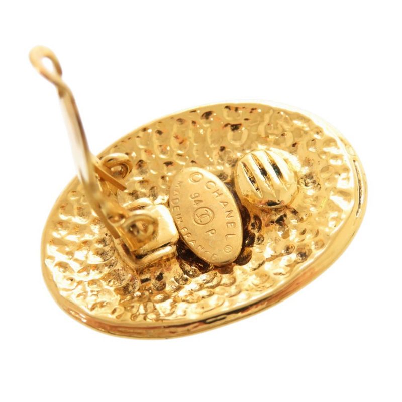 Chanel Vintage CC Logo Metal Gold Earrings