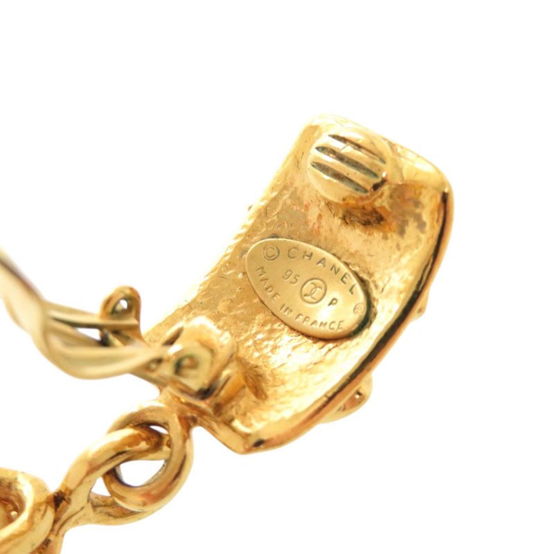 Chanel Vintage CC Logo Metal Faux Pearl Gold Earrings