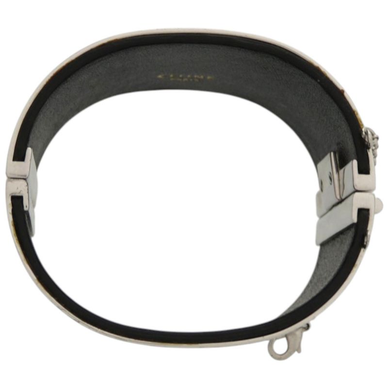 Celine Manchette Metal Leather Silver Bangle