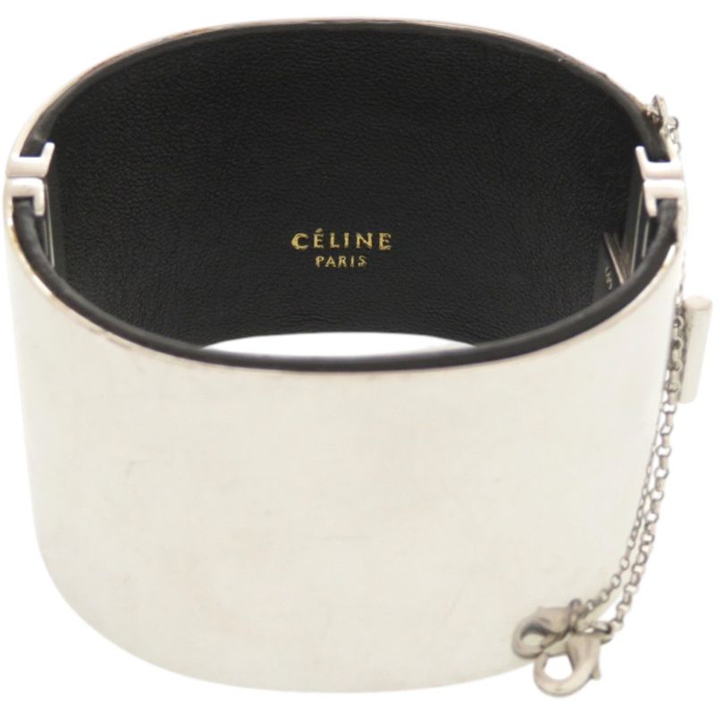 Celine Manchette Metal Leather Silver Bangle