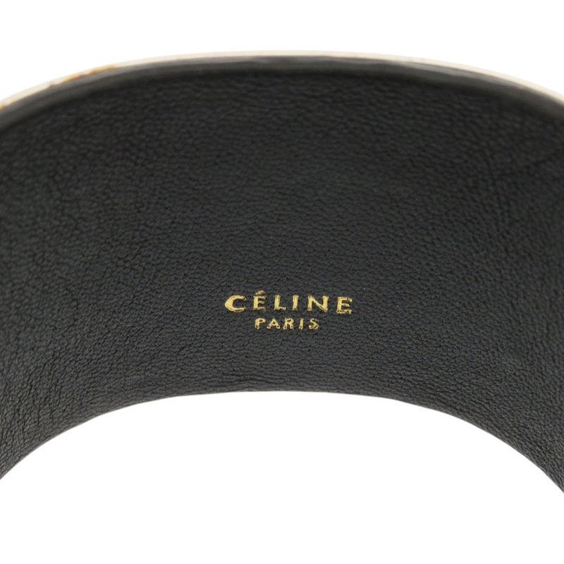 Celine Manchette Metal Leather Silver Bangle