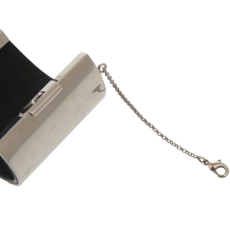 Celine Manchette Metal Leather Silver Bangle