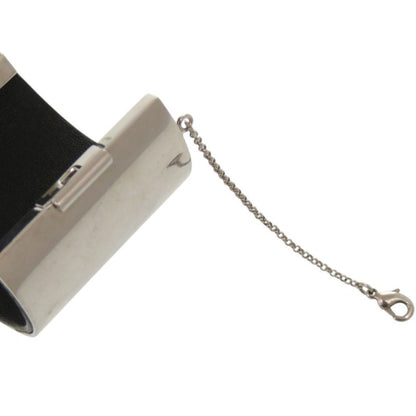 Celine Manchette Metal Leather Silver Bangle