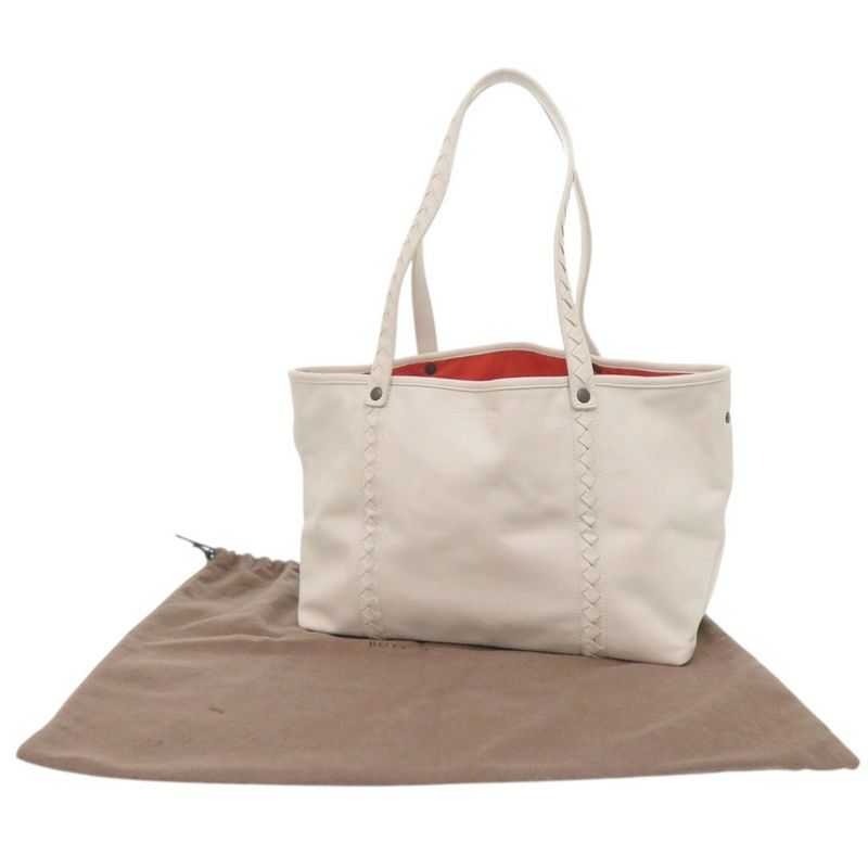 Bottega Veneta Intrecciato Leather Ivory Orange Tote White